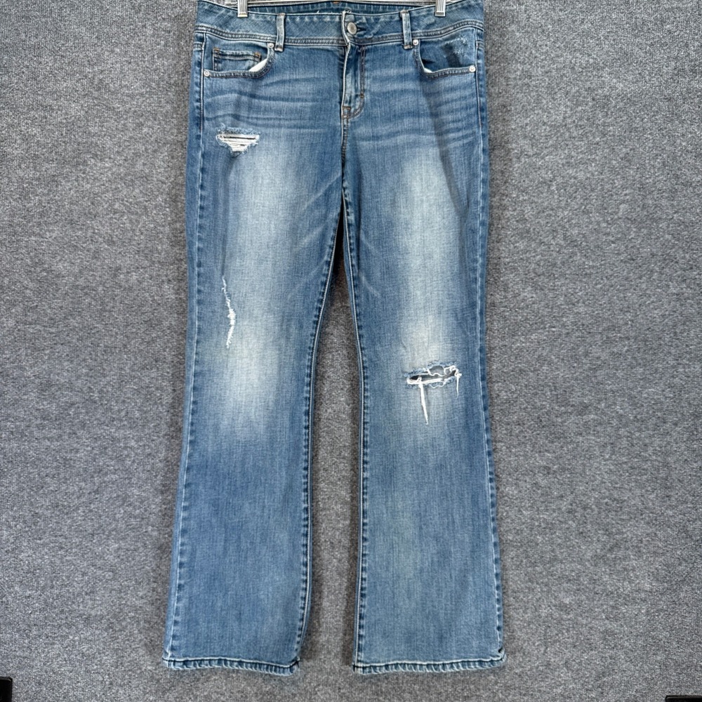 American Eagle Original Boot Jeans Women 16 Long Blue Distressed Denim Tall Y2K